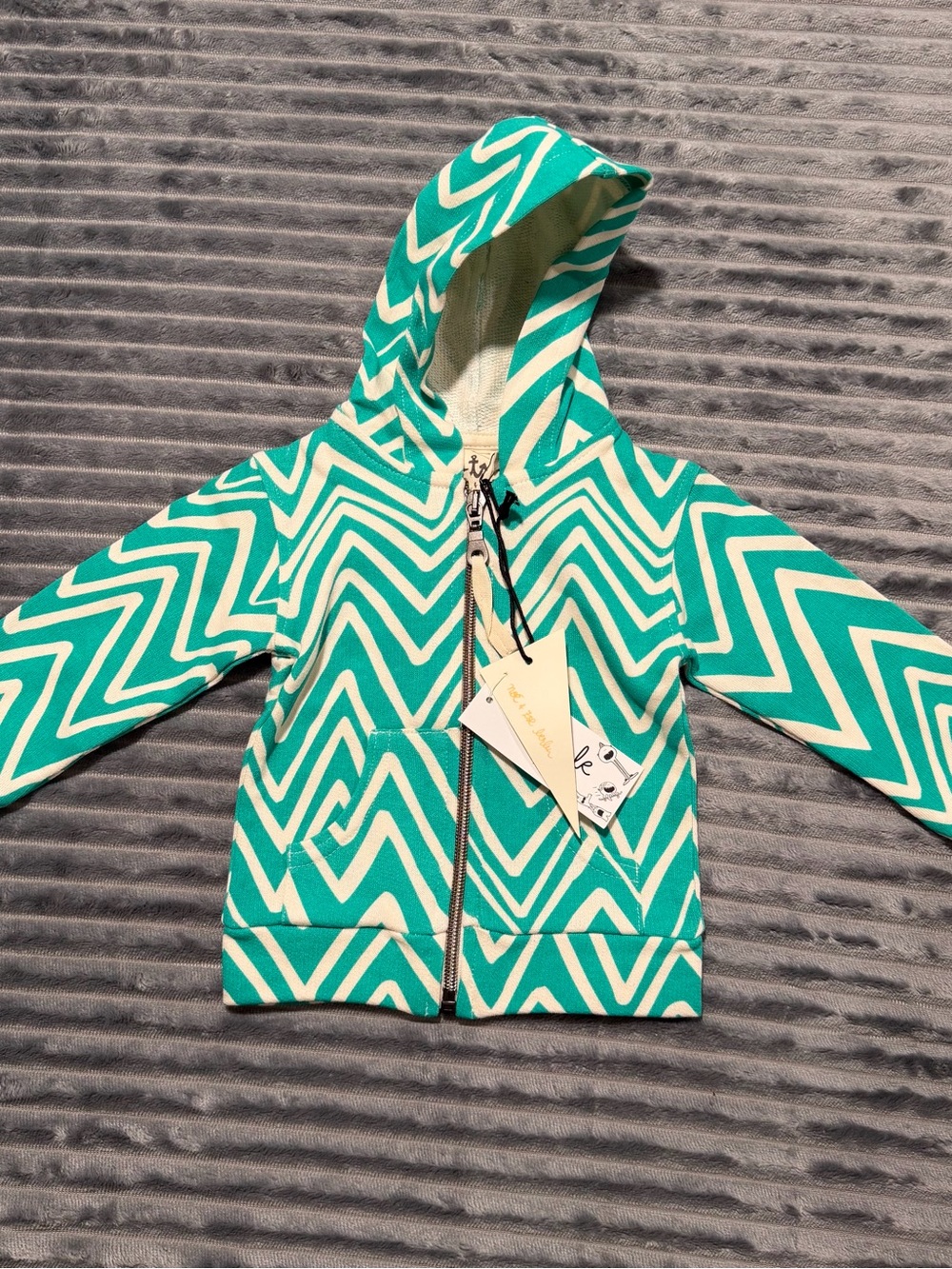 Noe & Zoe Berlin 3-6 Month Teal Chevron Zip Jacket NWT